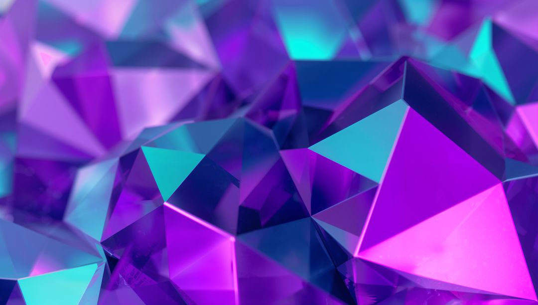 Vibrant 3D Faceted Polyhedra in Purple and Teal