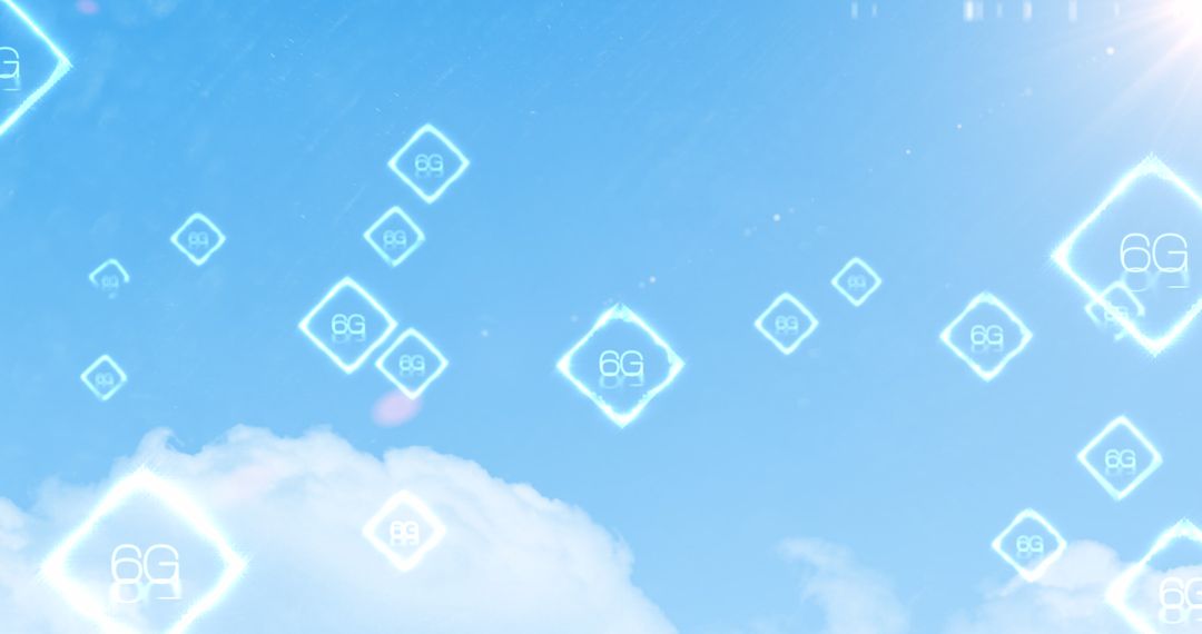 Floating 6G Icons in Bright Blue Sky