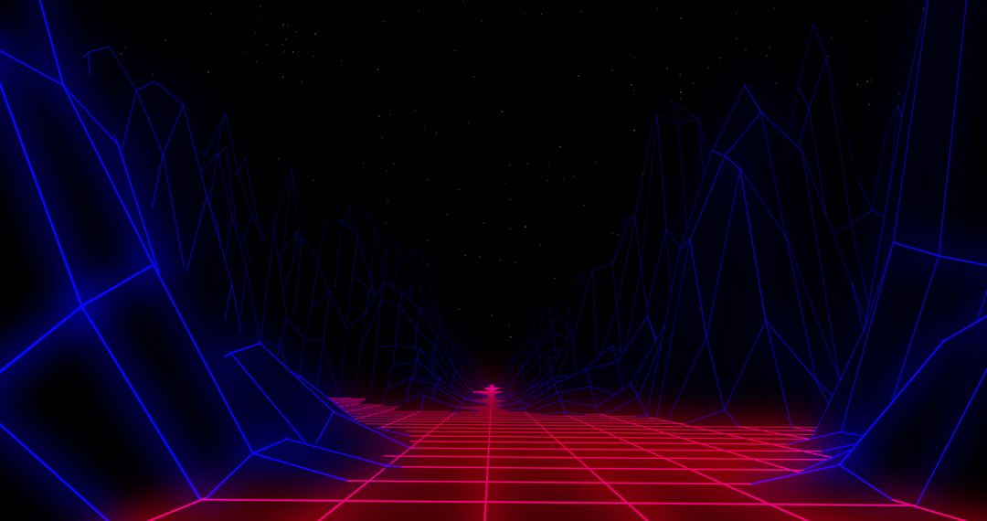 Futuristic Neon Glowing Grid with Digital Mountain Lines