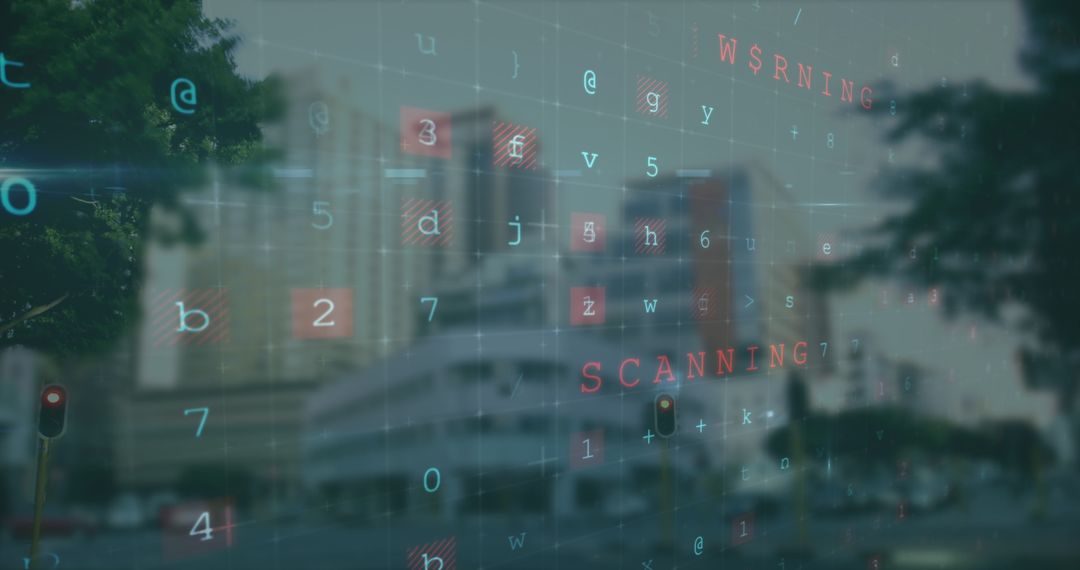 Digital Data Scanning Overlay Cityscape Background