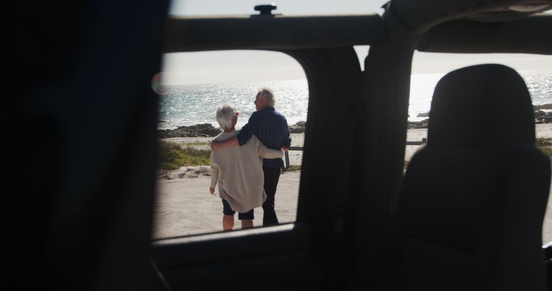 Senior Couple Enjoying Beach View from Jeep - Free Images, Stock Photos and Pictures on Pikwizard.com