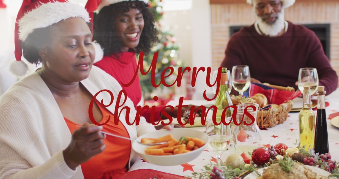 Family Enjoying Christmas Dinner Together at Festive Table