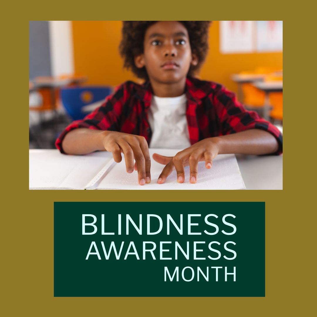 Composition of blindness awareness month text over african american boy ...