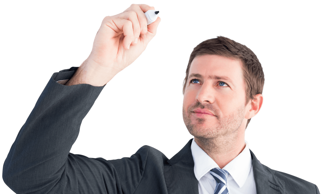 Transparent Businessman Writing with Marker for Presentation