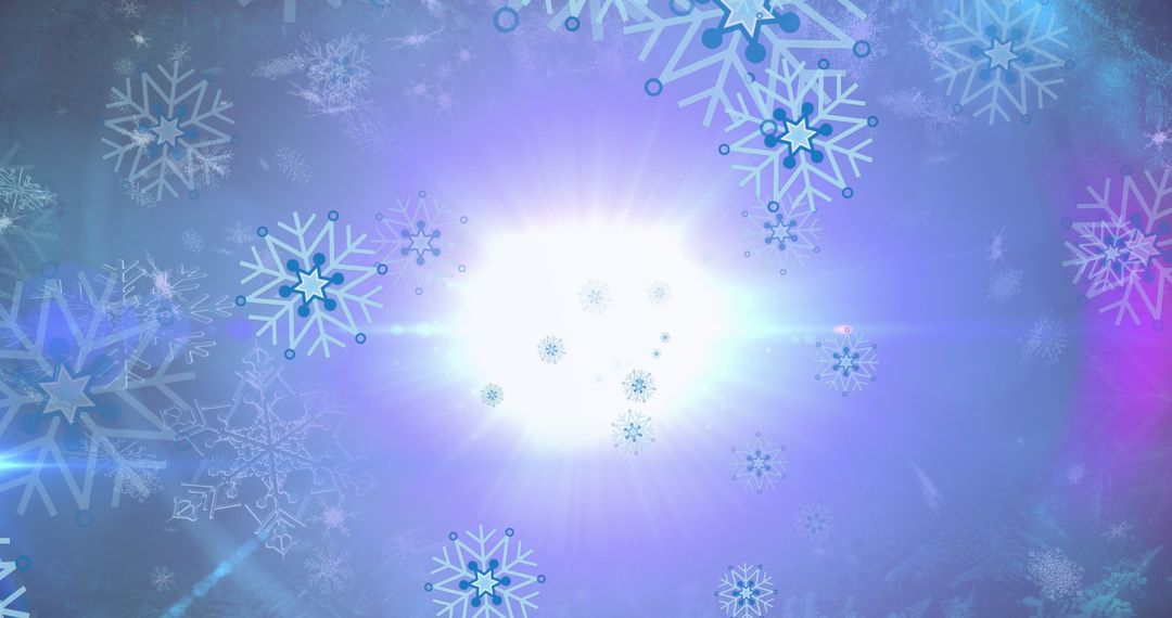 Violet Abstract Burst with Snowflakes and Particles