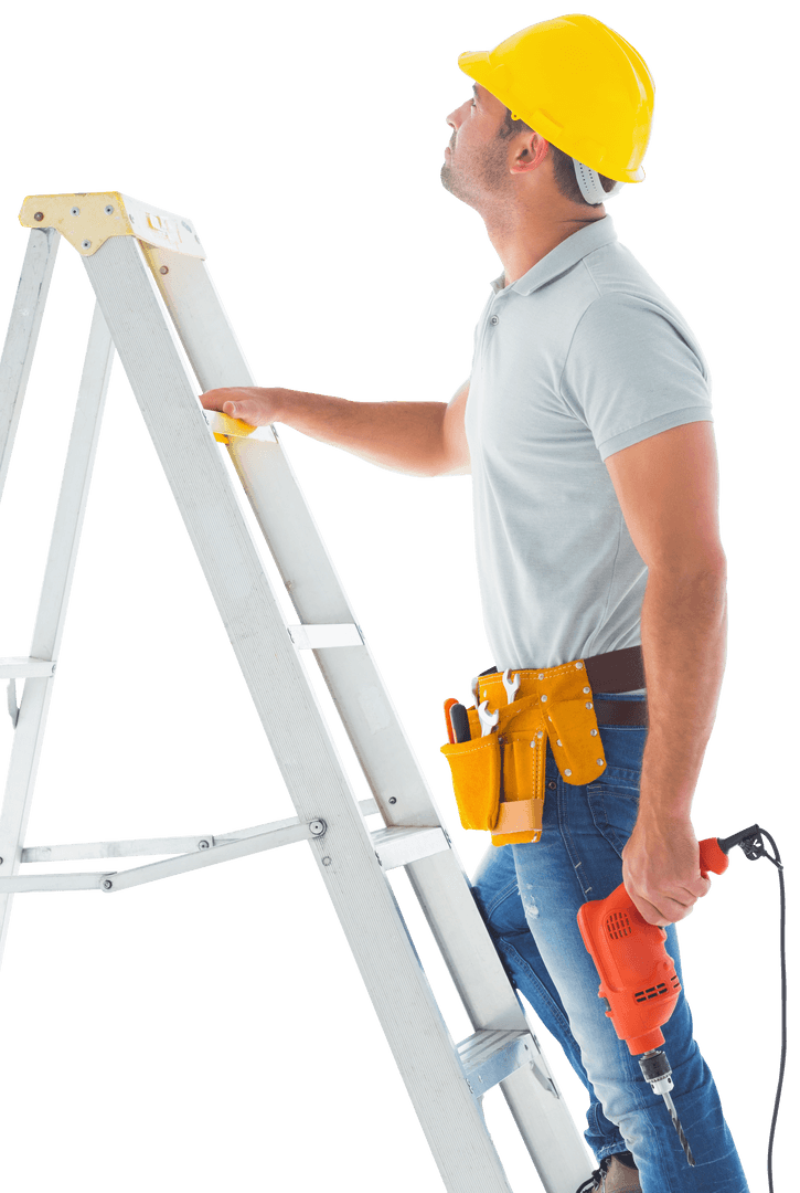 Construction Worker with Tools on Transparent Background