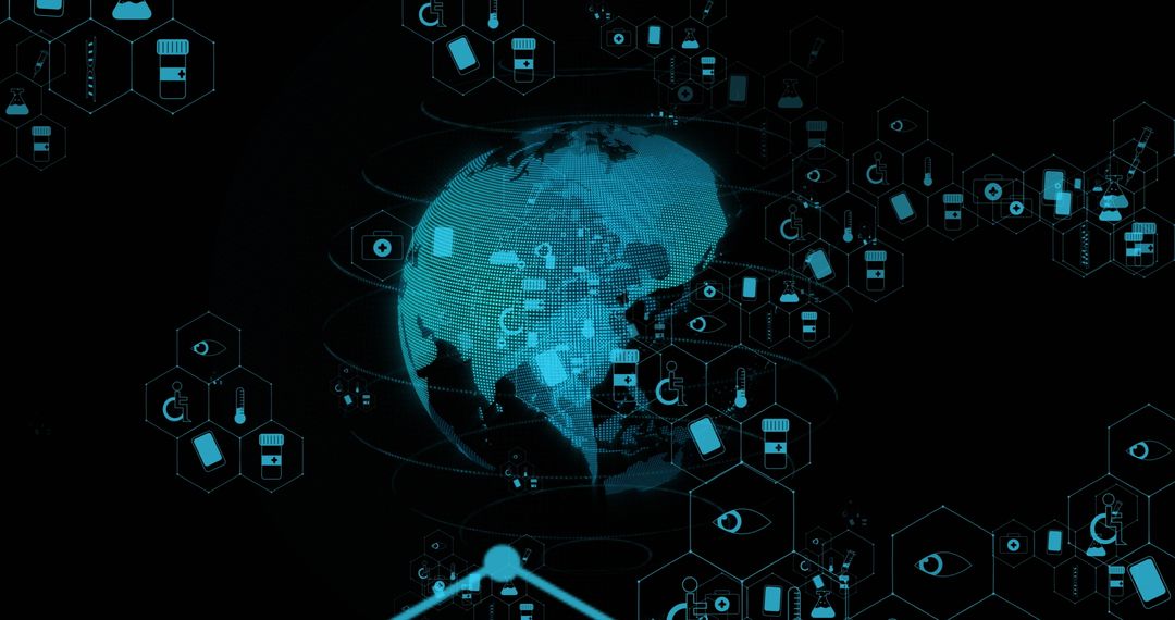 Digital Health Interface with Globe and Medical Icons