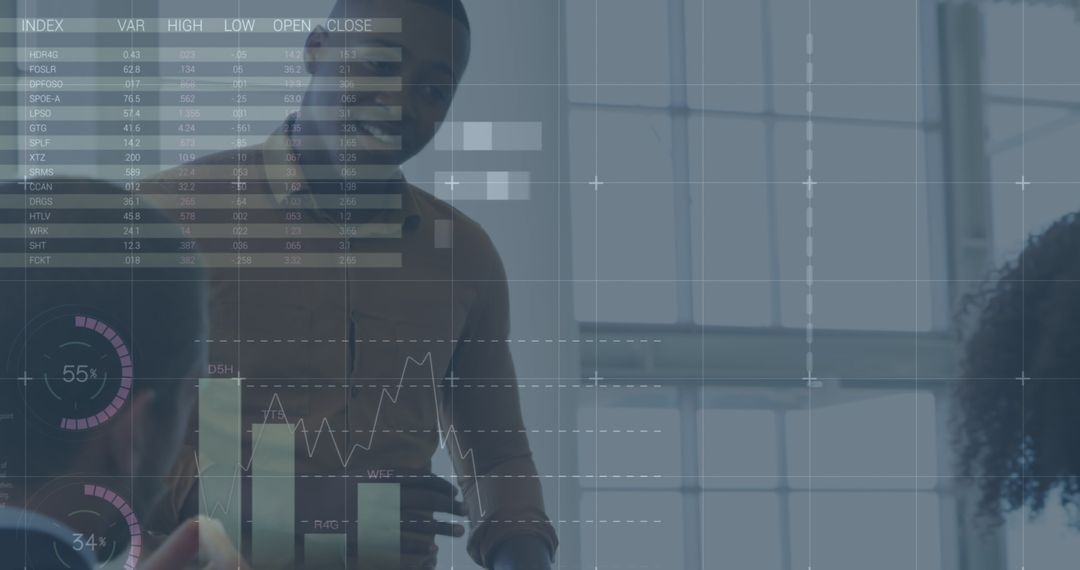Financial Data Overlay in Modern Business Meeting Concept
