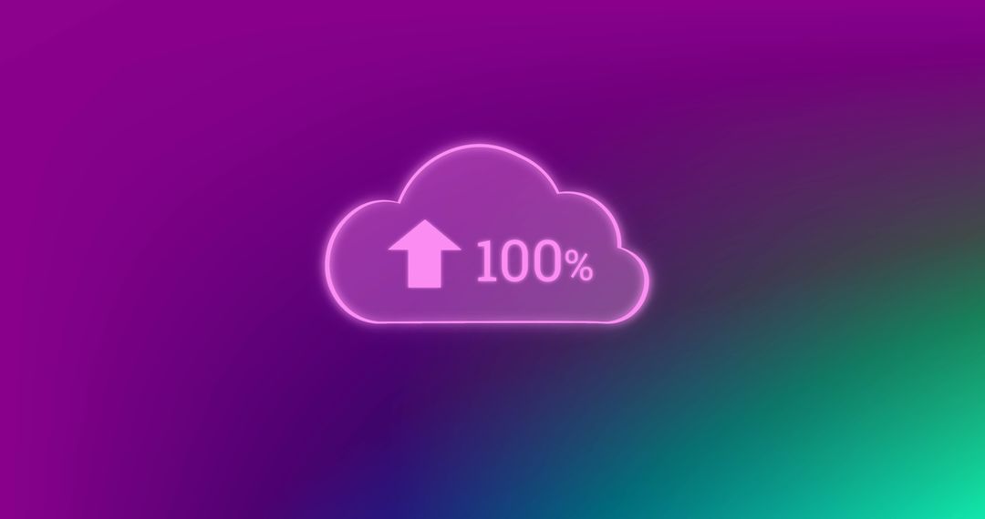 Cloud computing concept with 100% upload icon