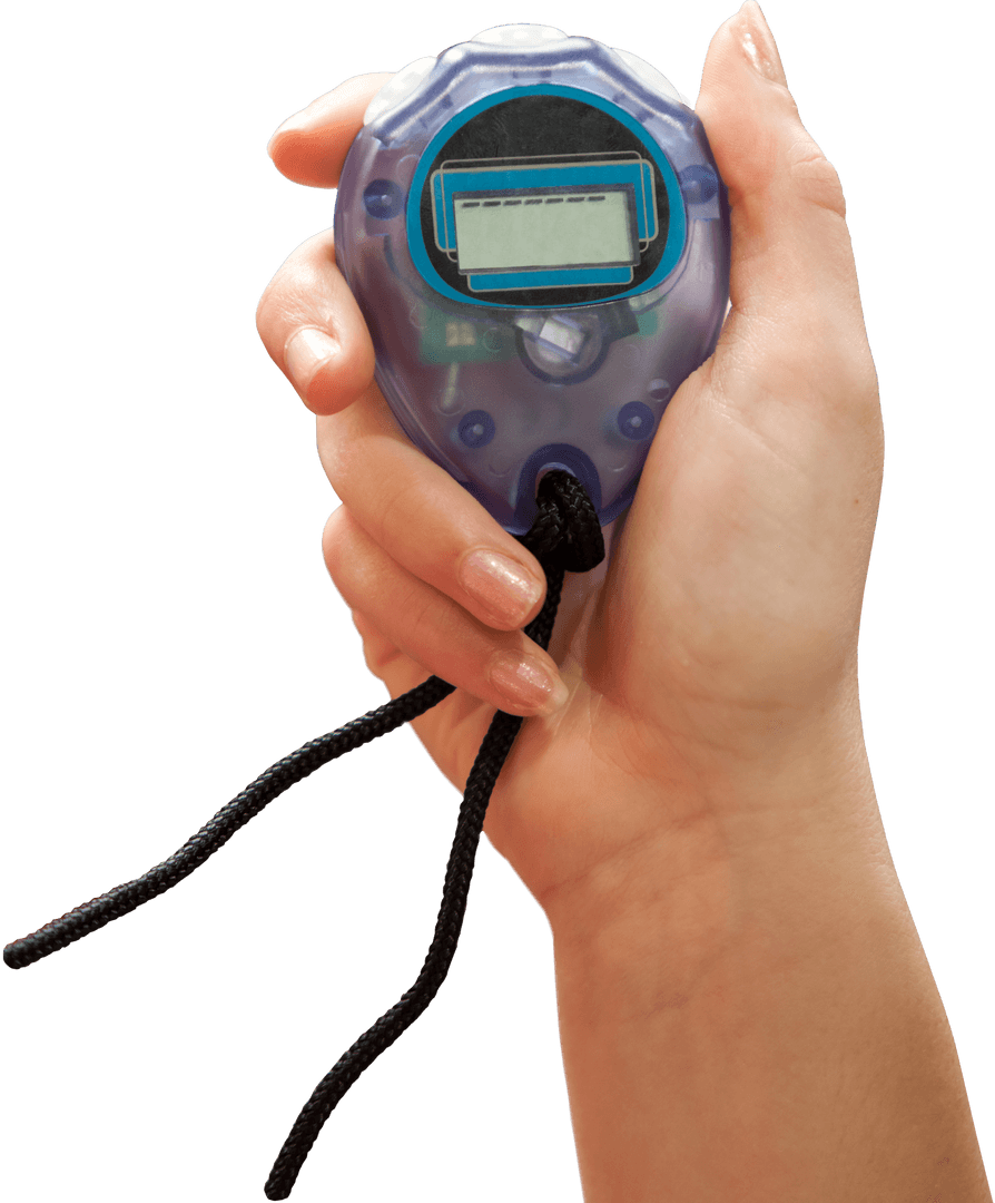 Transparent Stopwatch Held by Biracial Hand for Timing Events