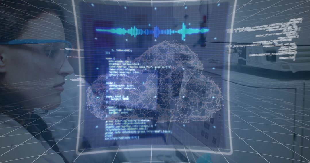 Female Doctor Analyzing Cloud Data in Futuristic Interface