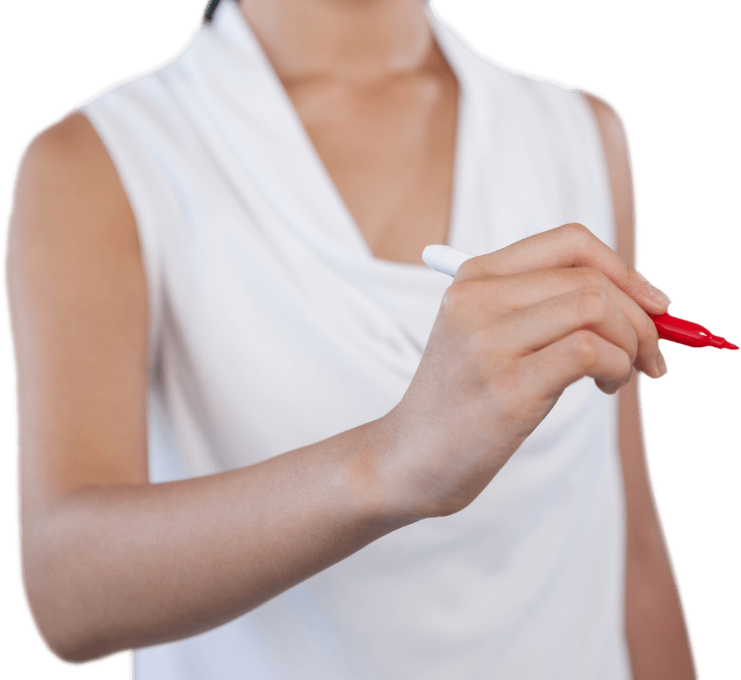 Businesswoman Writing with Red Marker on Transparent Surface