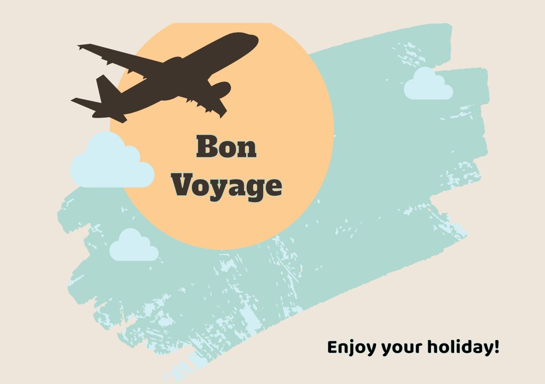 Bon Voyage Holiday Greetings with Airplane and Sun Illustration - Download Free Stock Templates Pikwizard.com