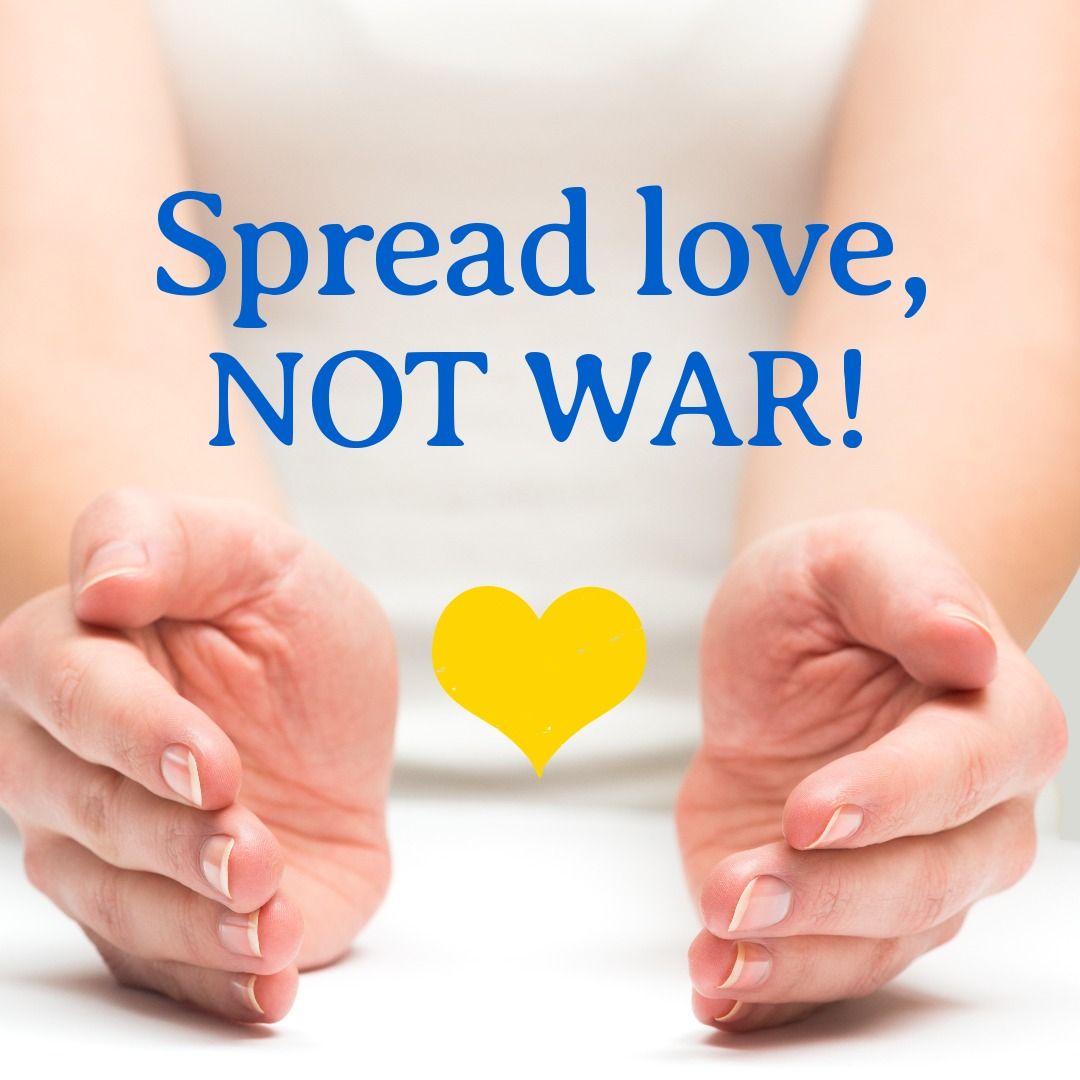 Hands with Spread Love Not War Text and Yellow Heart Symbol - Download Free Stock Templates Pikwizard.com