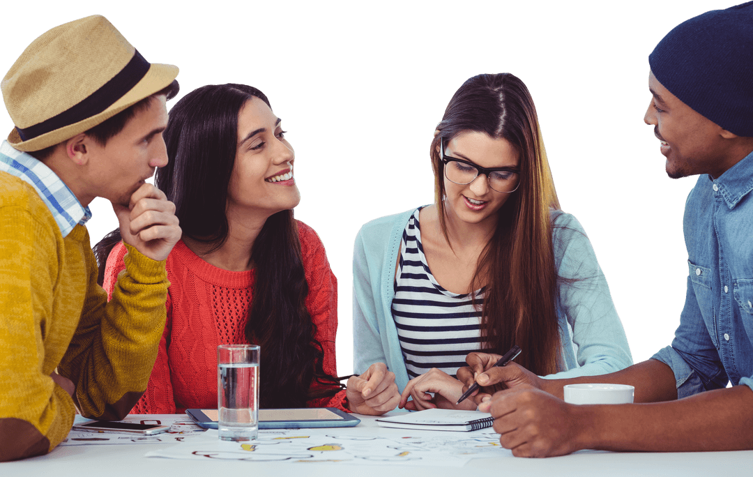 Transparent Enthusiastic Team Collaborating in Casual Meeting