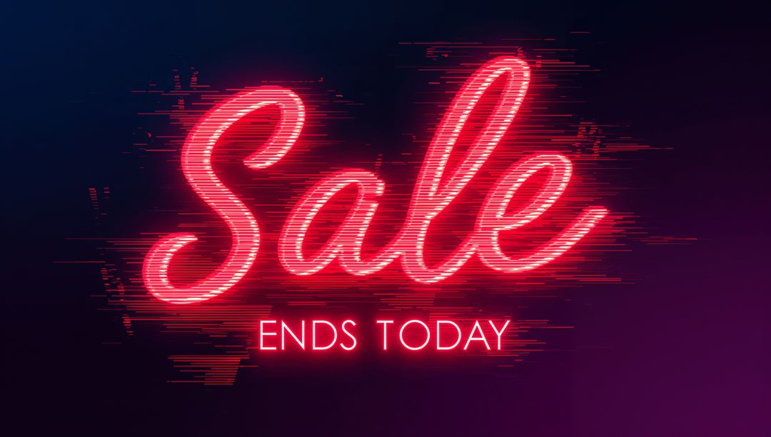 Glowing Neon Sale Script with Glitch Scanlines and Ends Today Promotional Banner