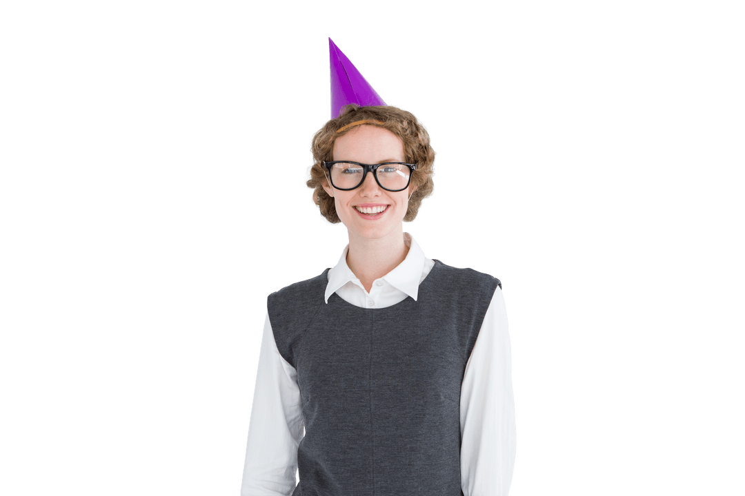 Transparent Geeky Hipster Wearing Party Hat