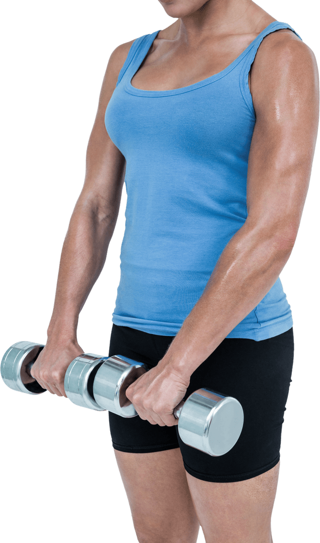 Muscular Woman Exercising with Dumbbells Transparent Background
