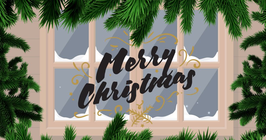 Festive Christmas Greetings with Fir Tree and Window