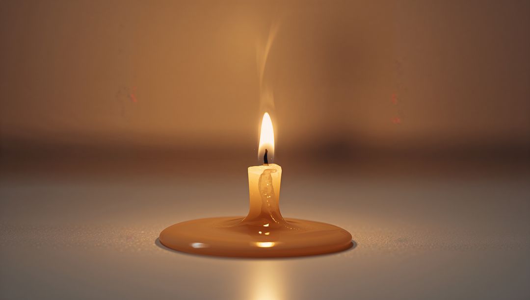 Solitary Melted Candle Emanating Serenity with Ambient Glow