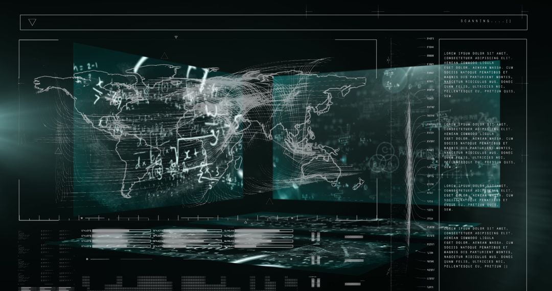 Futuristic digital interface with global data and programming