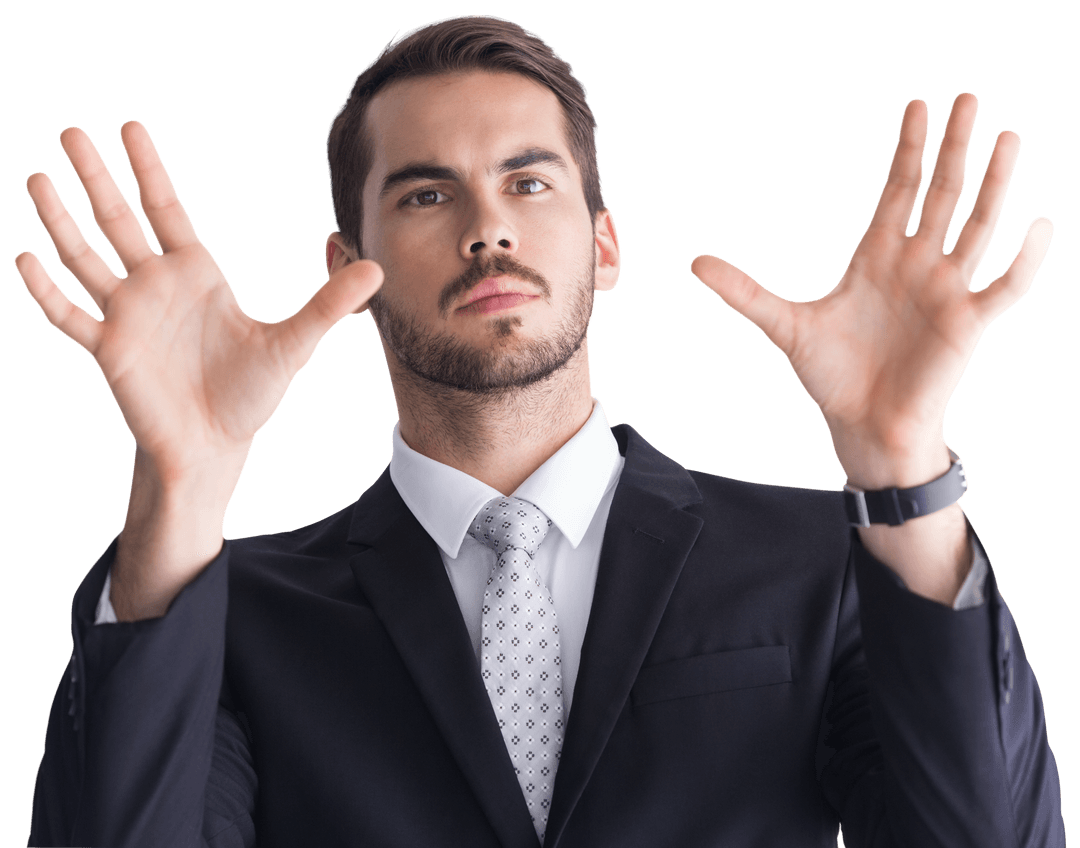 Businessman Gesturing with Hands Transparent Background