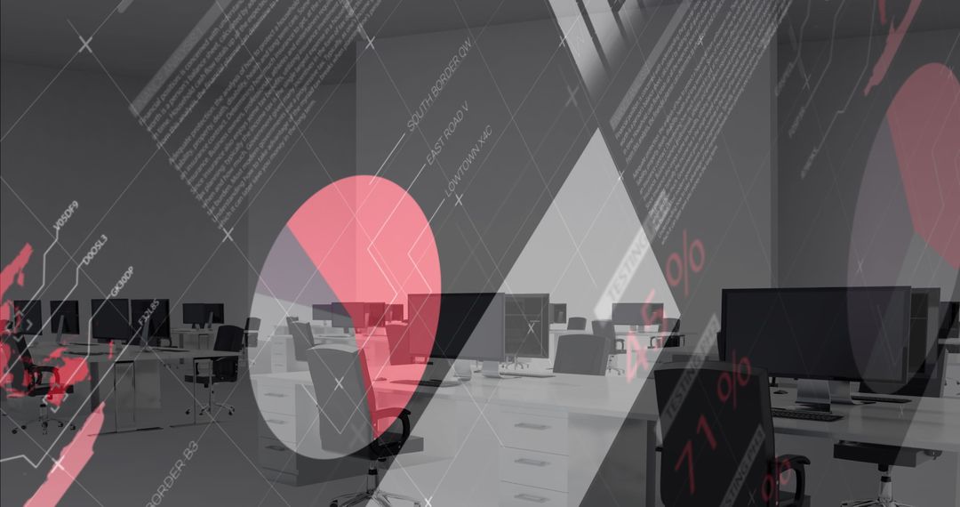 Futuristic Office with Digital Data Interface Overlay
