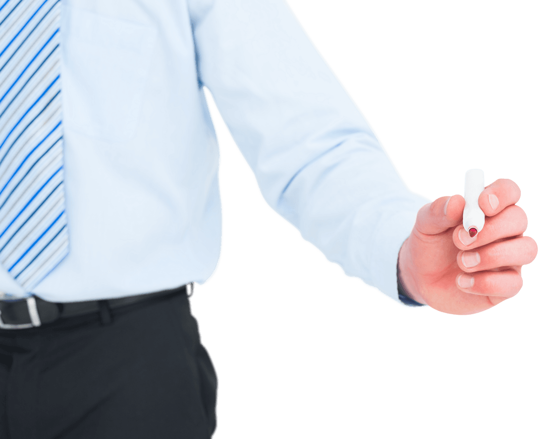 Businessman Writing on Virtual Screen with Transparent Background