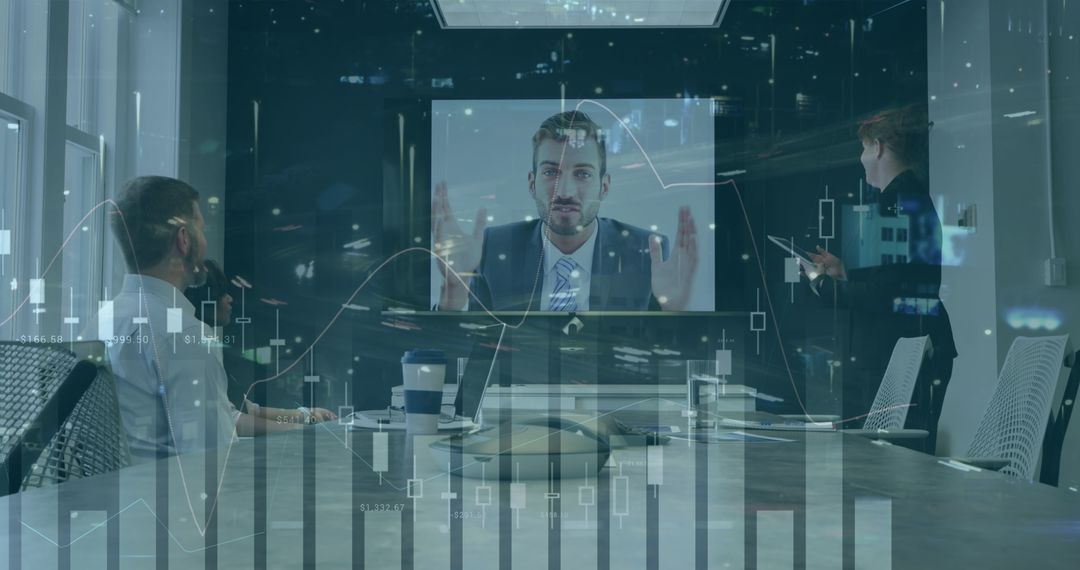 Digital Business Meeting with Futuristic Financial Analytics