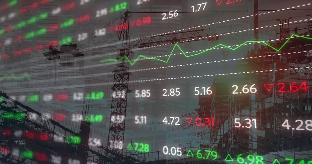 Finance data overlays construction industry background