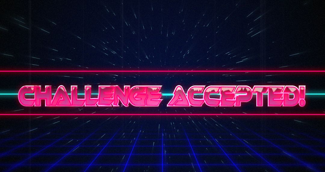 Neon Retro Challenge Accepted Sign with Digital Background