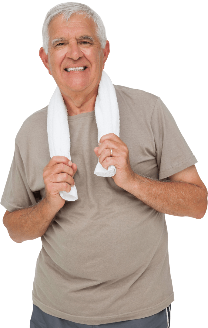 Active Senior Man with Towel Smiling Wellbeing Transparent Background