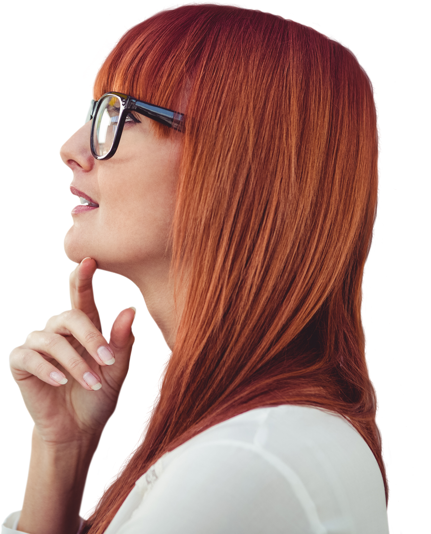 Thoughtful Hipster Woman with Glasses Tracking Ideas Transparent Background - Download Free Stock Images Pikwizard.com