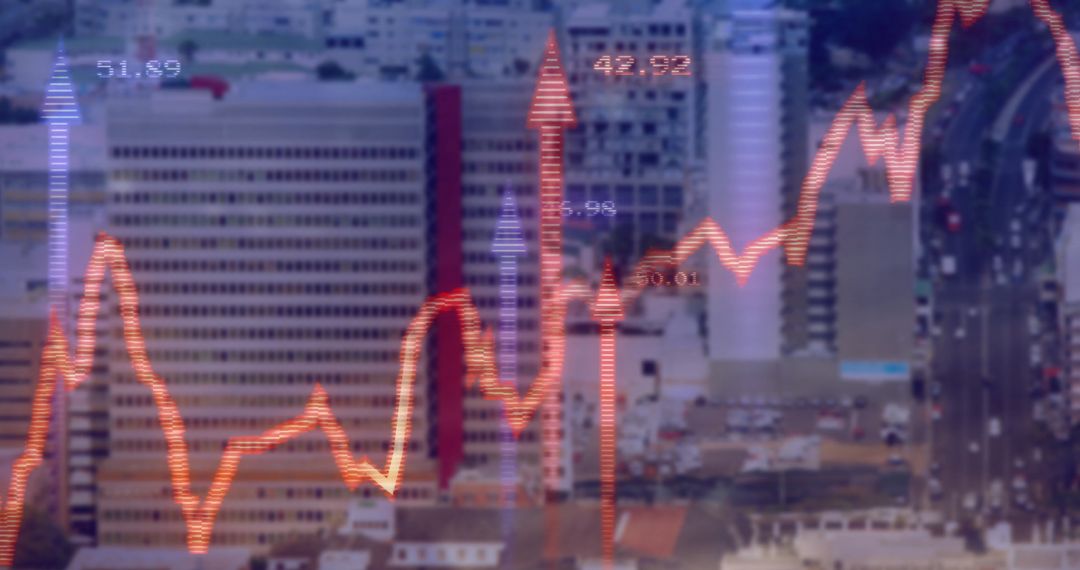 Dynamic Stock Exchange Graph Overlay on City Skyline