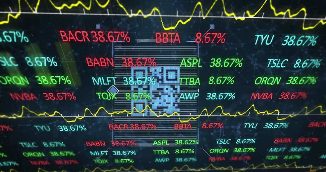 Digital Stock Market Data Processing with QR Code Overlay