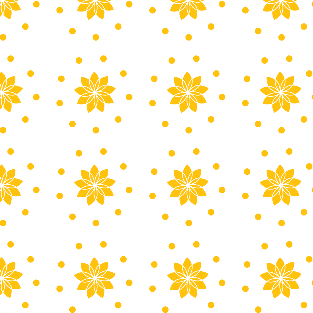 Yellow Floral and Dots Pattern on Transparent Background