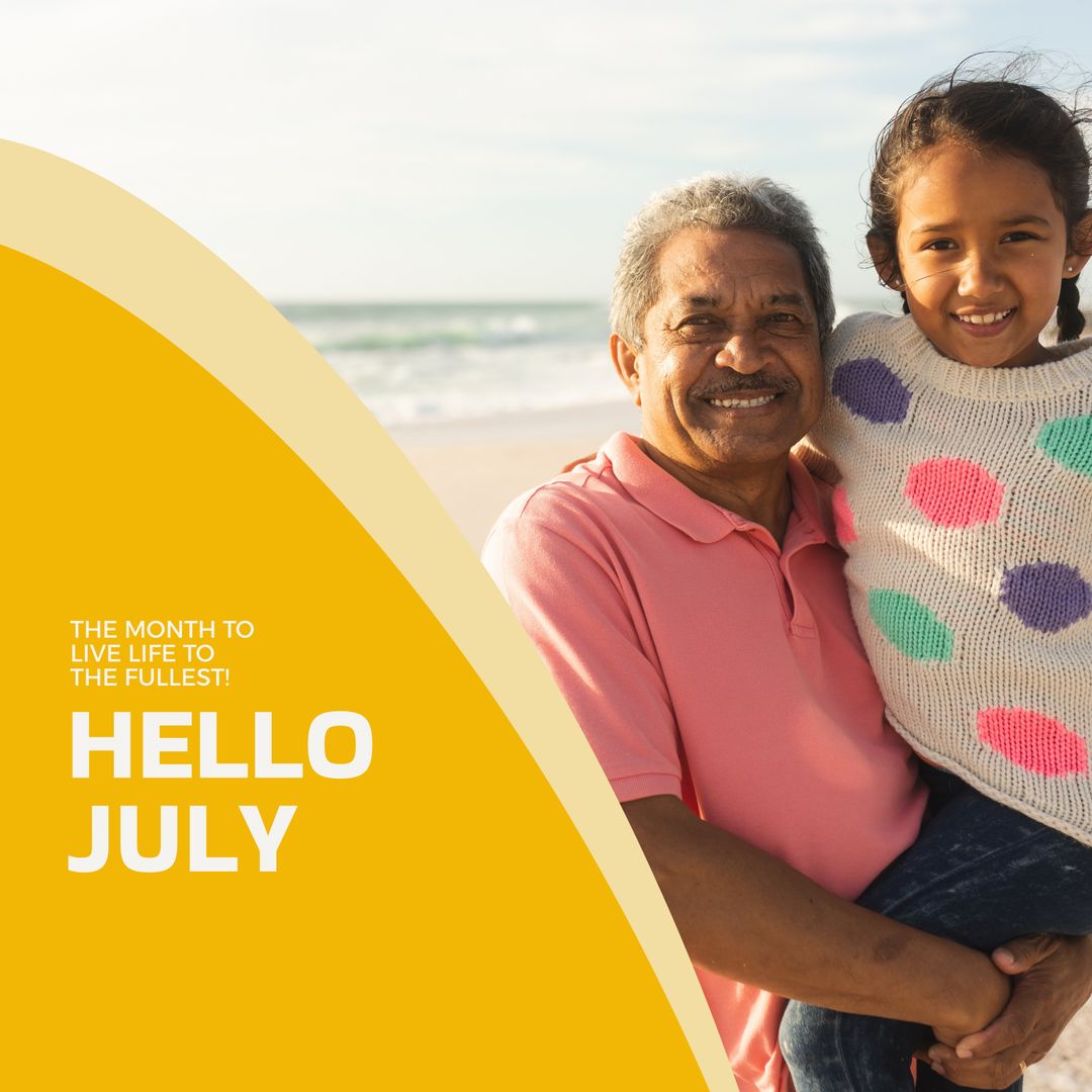Grandfather and Granddaughter Enjoying Sunny Beach Day