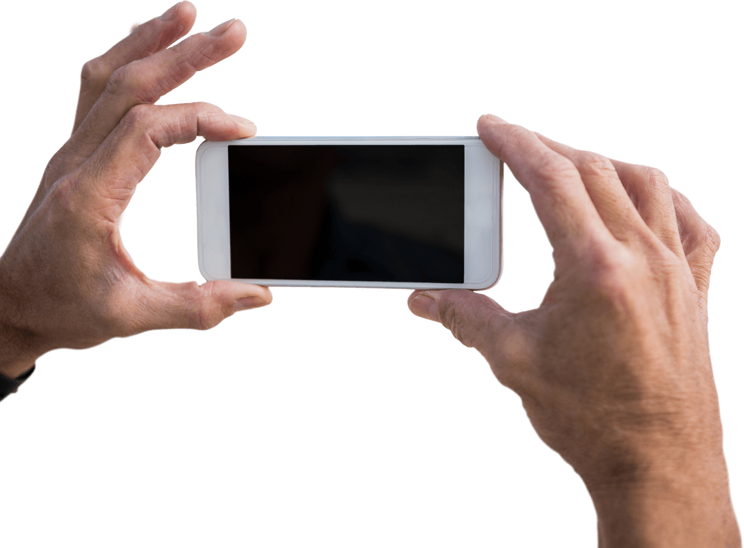 Human Hands with Smartphone Isolated on Transparent Background