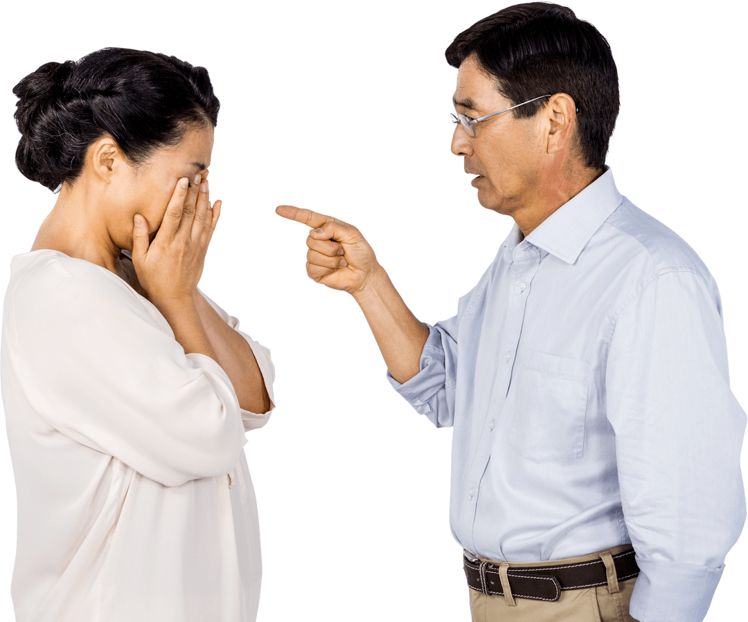 Transparent Conflict Between Asian Couple Illustrating Tension