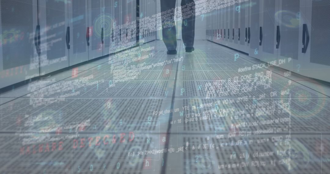 Businessman Navigating Virtual Data in Modern Server Room