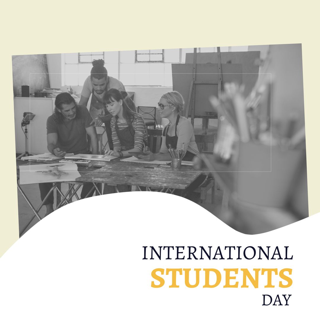 International Students Celebrating Art Class Together