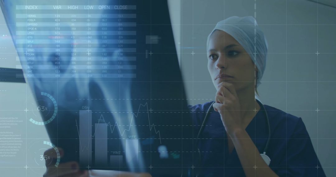 Financial Data Blending with Healthcare: Surgeon Analyzing Advanced Digital Interfaces