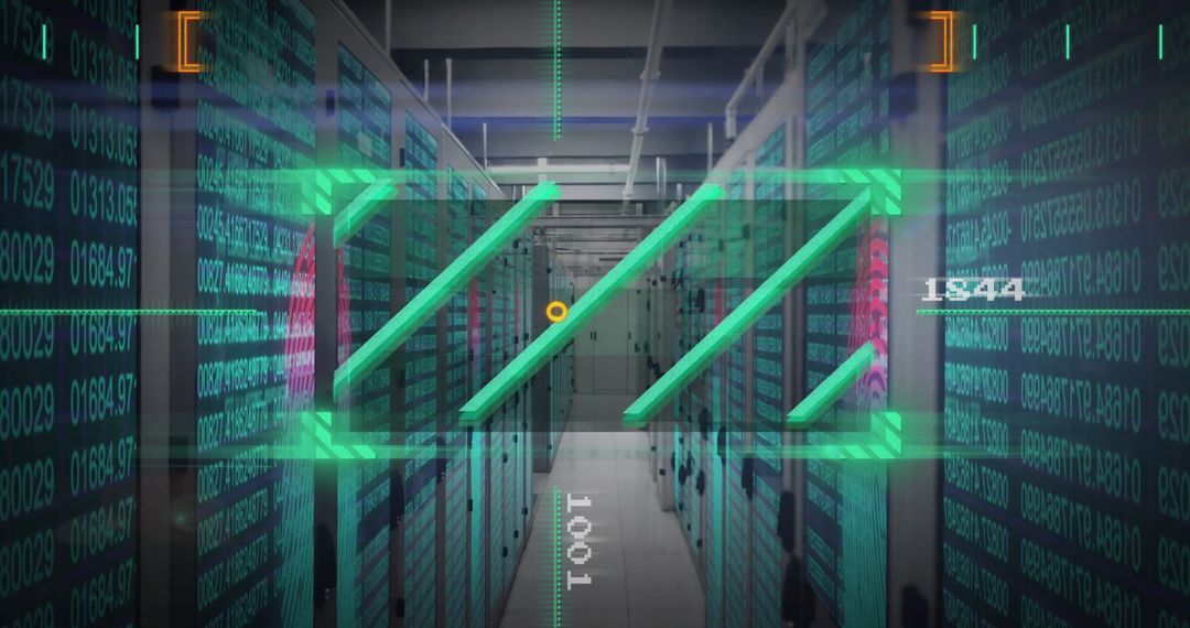Futuristic Digital Interface Scanning Data Center Servers