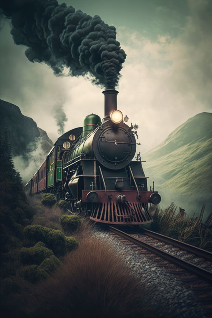 Steam Locomotive Traveling Through Scenic Mountain Landscape - Free Images, Stock Photos and Pictures on Pikwizard.com