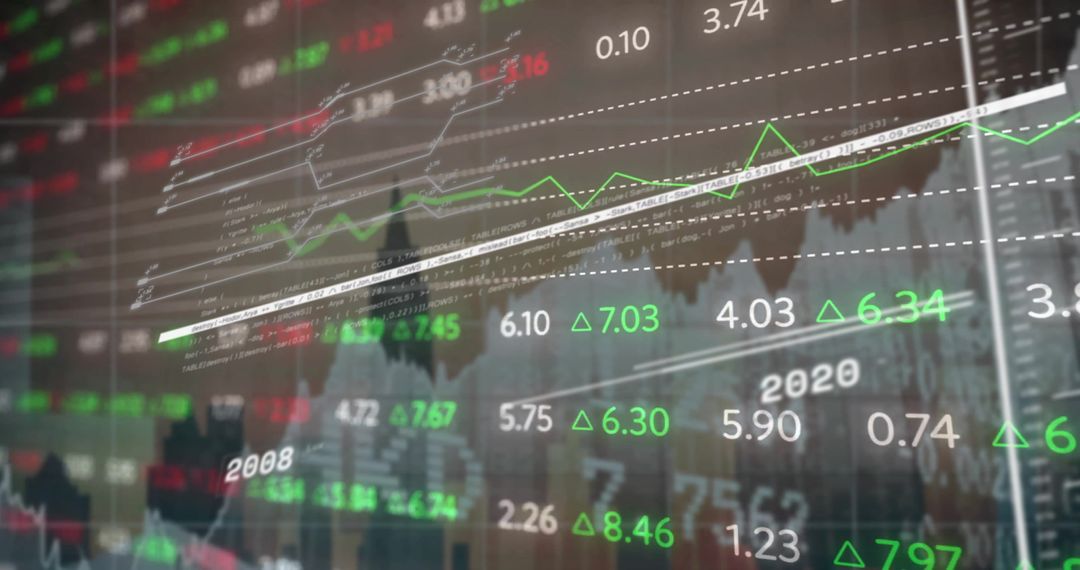 Digital Financial Data Overlapping Urban Skyline