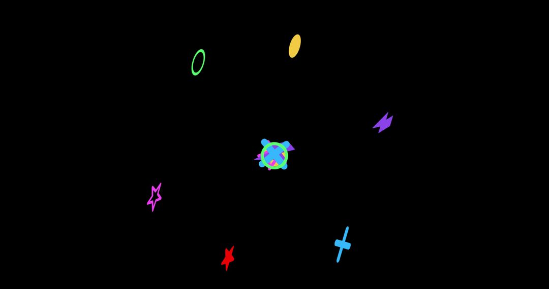 Colorful Abstract Symbols on Black Background Illustrating Digital Concept