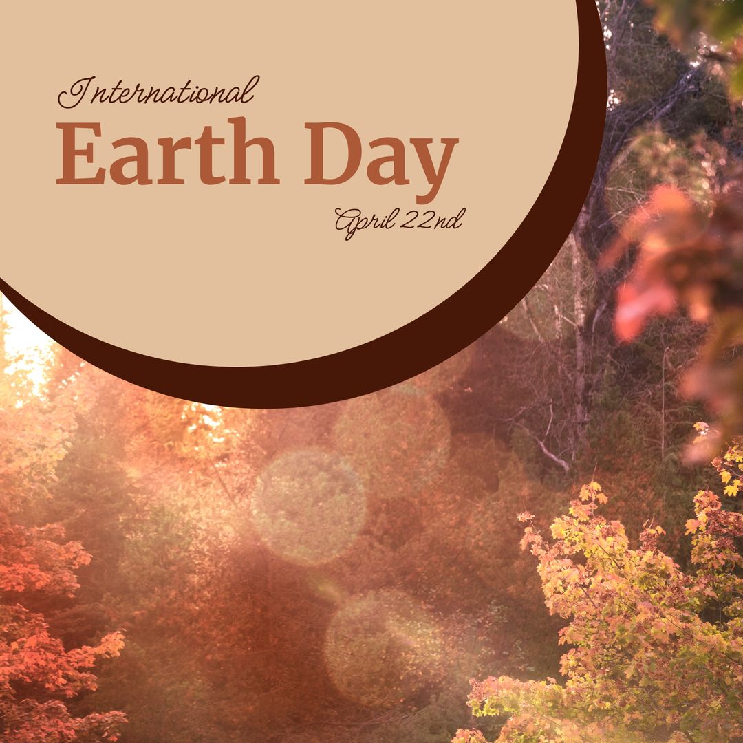International Earth Day Celebration over Autumn Forest Scene