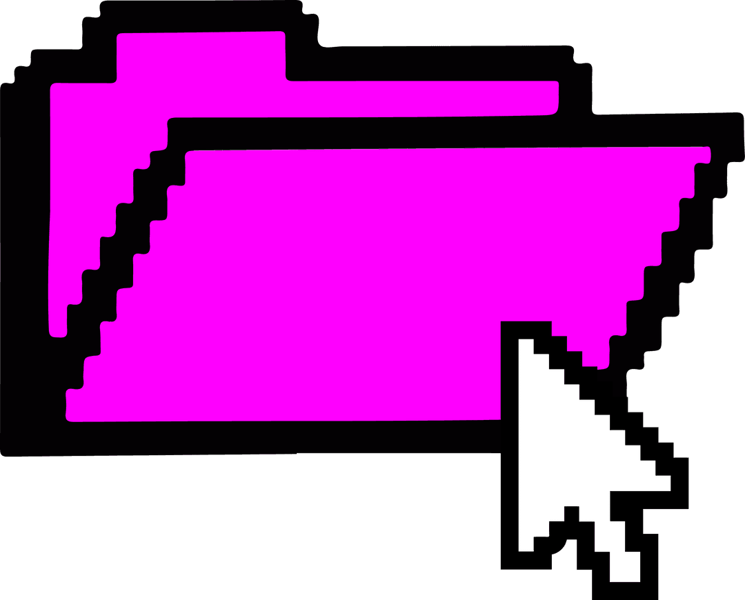 Pixel Art Magenta Folder Icon with Cursor on Transparent Background