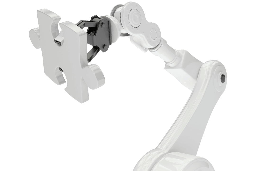 Robotic Arm Grasping Puzzle Piece on Transparent Background