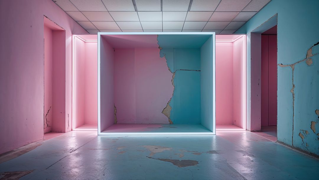 Minimalist LED Frame Installation in Industrial Gallery